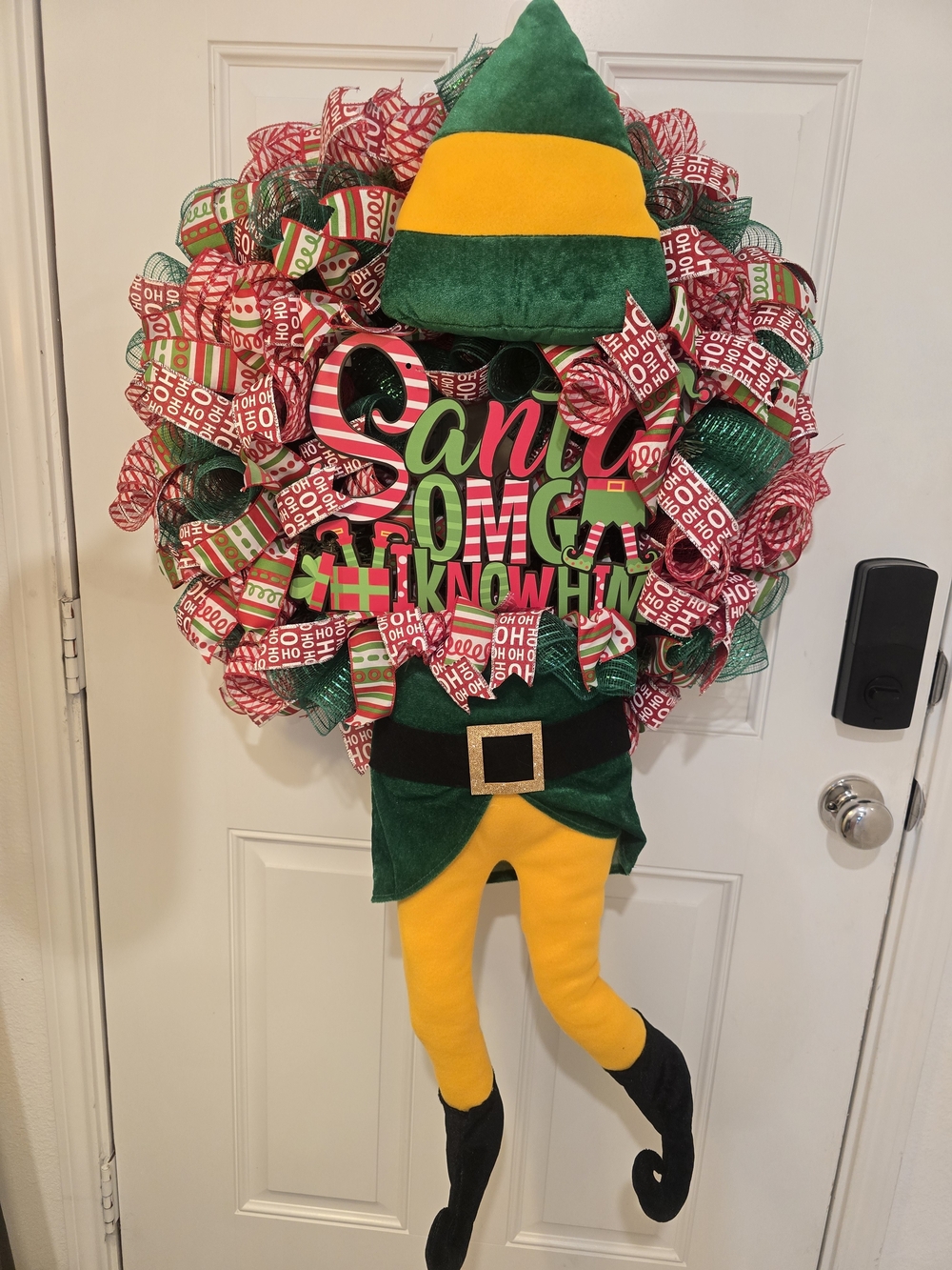Festive Elf Door Wreath Santa Omg I Know Him Christnas